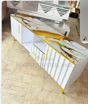 White With Gold Marble Top Tv Stand