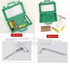 Tire Repair Kit With T_handle Insert Tools,Spiral Probes,Repair Strip