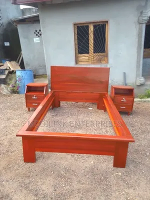 Track Solid Bed Mahogany Solid With Two Side Tables