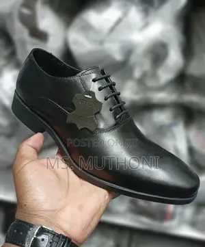 Genuine Leather Black Leather Lace-Up Oxford Shoe