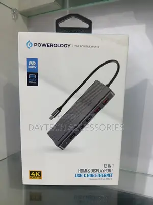 Powerology 12-in-1 Hdmi Displayport Usb-C Hub Ethernet Adapter.