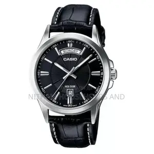 Casio MTP 1381l 1a Black Leather Date Display Watch for Men