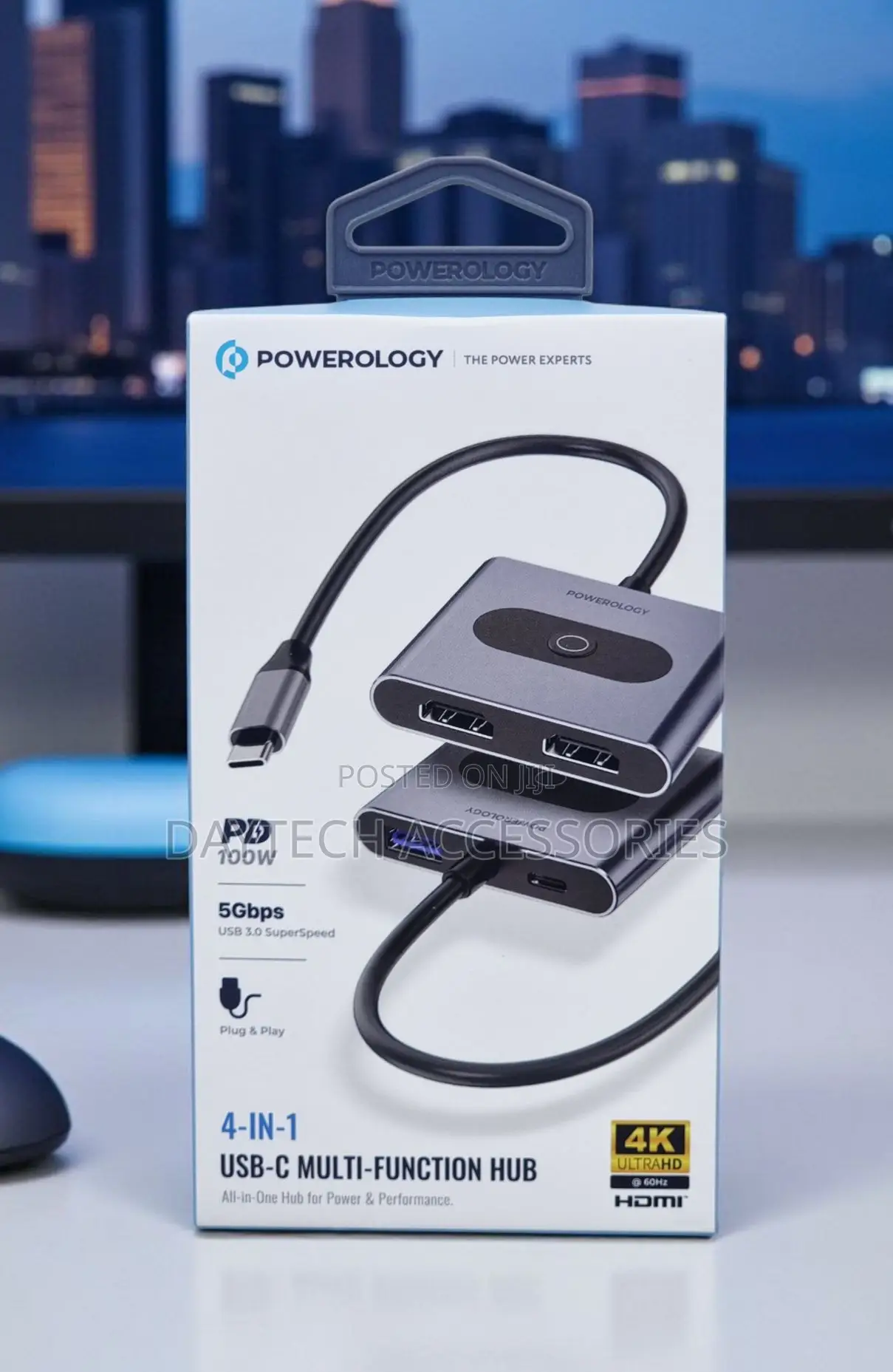 Powerology 4-in-1 Usb-C Multi-Function Hub Dual Hdmi Ports Video