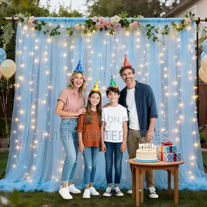 Fairy Lights Sheer Curtain Backdrop for Wedding Baby Shower Birthday