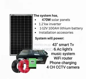 1.2kw Inverter - 100ah Lithium Battery - 470w Solar Panel Full Package