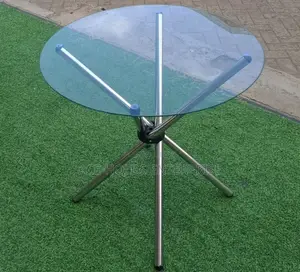 Top Clear Glass Coffee Table - Silver Designed Stand - Outdoor/ Indoor