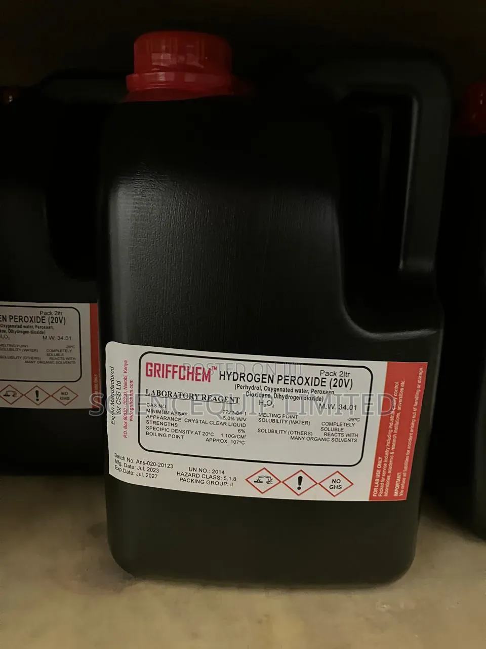 Hydrogen Peroxide Solution 20% Volts 2lt Griffchem