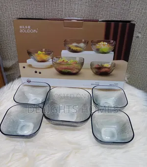 Blue-Grey Vertical Glass Salad Bowl Set