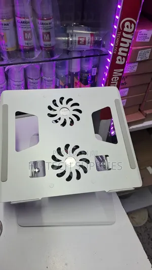 Silver Aluminum Laptop Stand With Dual Cooling Fans