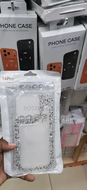 iPhone 14 Pro Silver-Glitter Finish Faux-Crystal Rhinestones Case