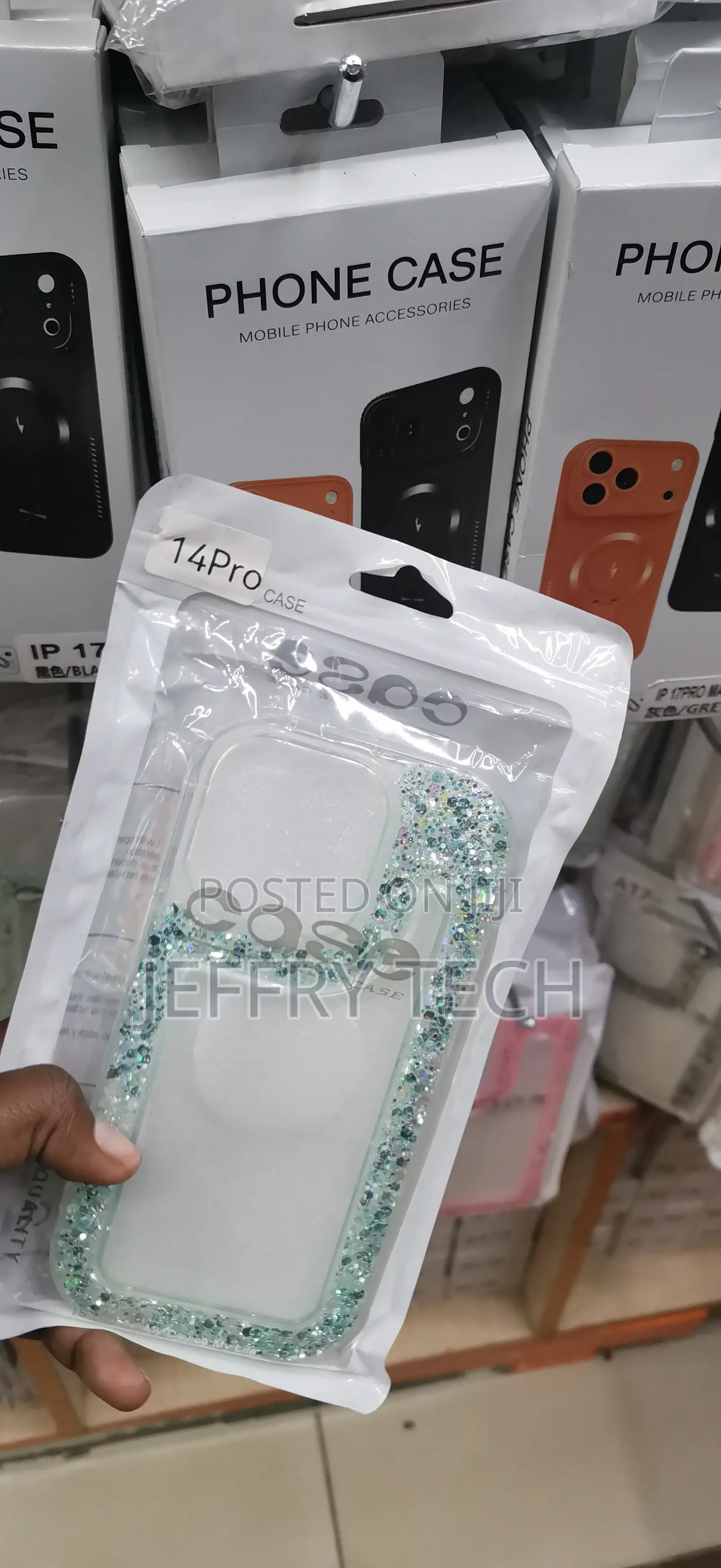 iPhone 14 Pro Sparkling Teal and Silver Glitter Borders Case