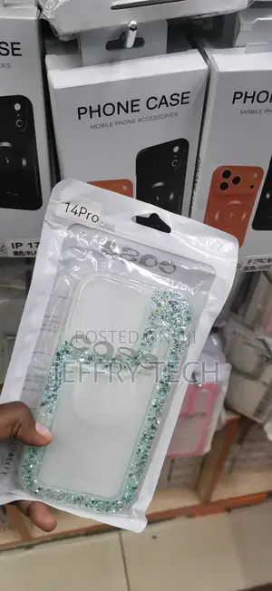 iPhone 14 Pro Sparkling Teal and Silver Glitter Borders Case