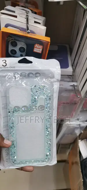 iPhone 14 Pro Max Embedded Light Blue and Silver Glitter Chunks Case