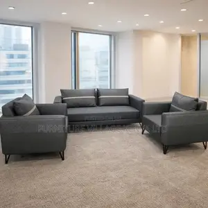 Gray Leather 5-Seater Sofa Set.