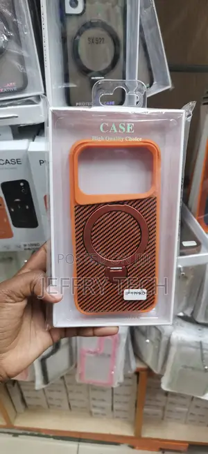 iPhone 17 Pro Orange Carbon-Fiber Textured Phone Case