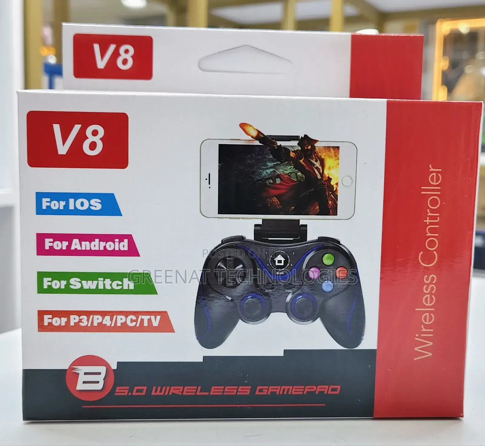 V8 Wireless Bluetooth Game Controller With Smartphone Holder