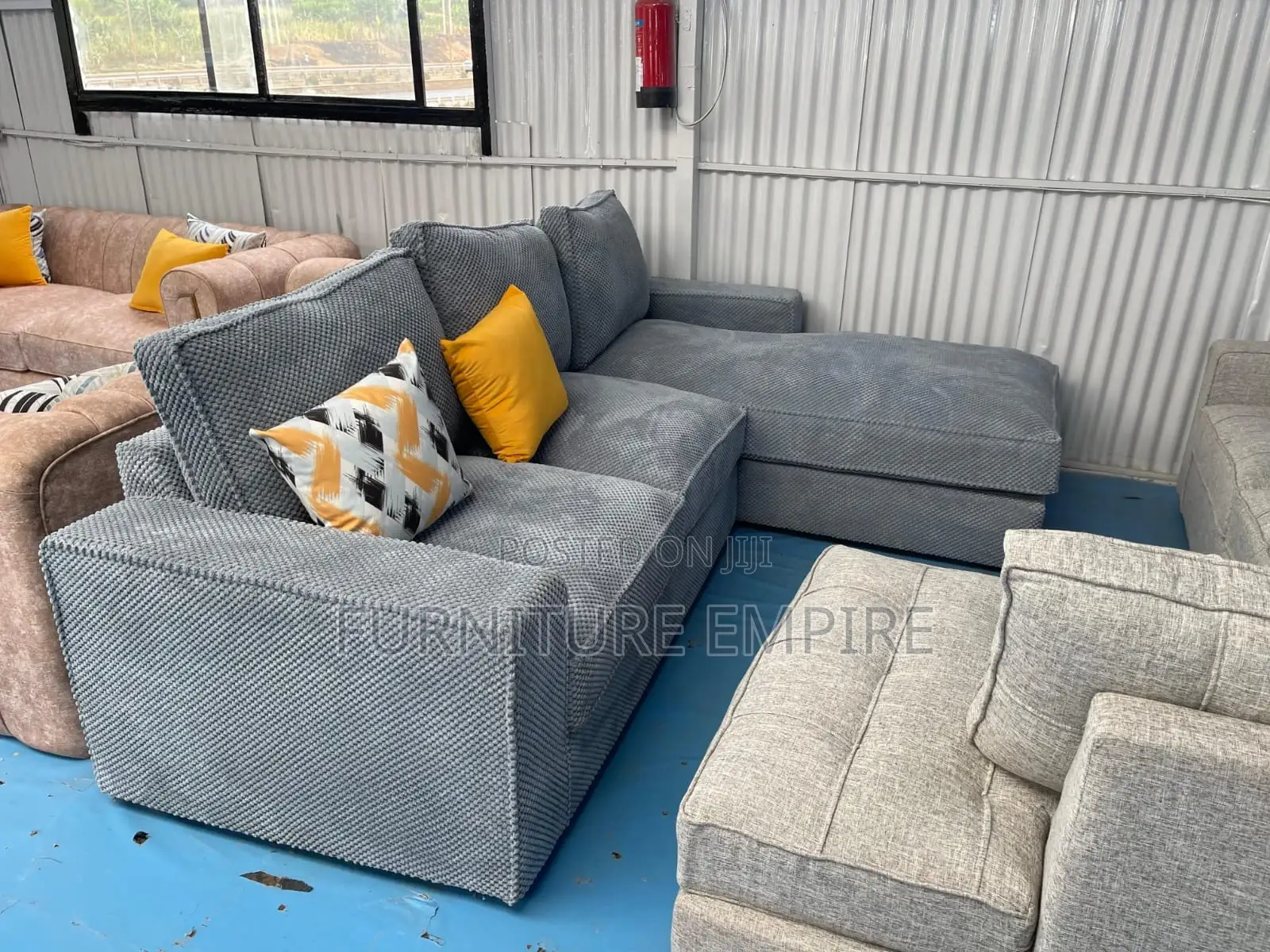 6-Seater Gray Bubble Fabric Sofa