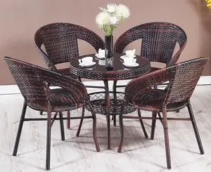 Outdoor Set: 4 Person Rattan Set With Round Glass Table