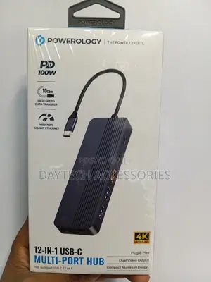 This Is a Powerology 12-in-1 Usb-C Multi-Port Hub in a Gray Aluminum