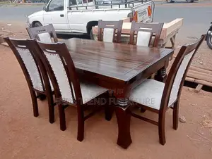 6-Seater Dining Set Polished Dark Wood With Cushioned Chairs