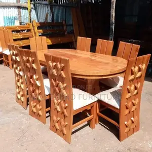 8-Seater Dining Set Oval Polished Wood With Cross-Back Chairs
