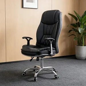 Office Chair : Executive Black Leather High-Back Office Chair