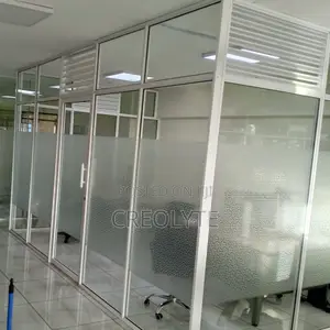 Frameless Glass Office Partitions With Decorative Frosted Design