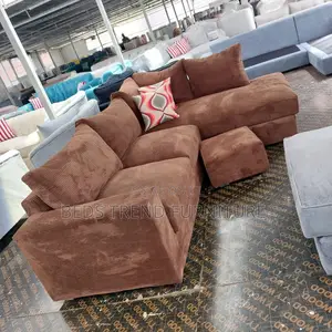 6-Seater L Seat Sofa Brown Corduroy With Ottoman