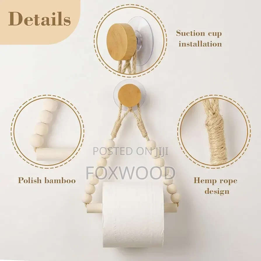 Hemp Rope Beaded Toilet Paper Holder