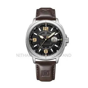 Naviforce Nf8078 Leather Watch Men Silver Bezel