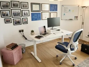 White Electric Desk+Grey White Office Chair