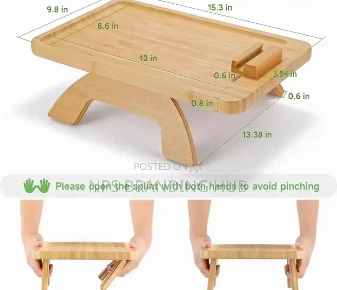 Foldable Bamboo Sofa Armrest Tray For Couch Convenience