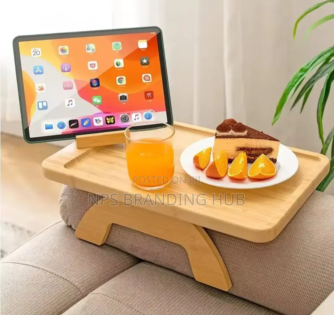 Foldable Bamboo Sofa Armrest Tray For Couch Convenience