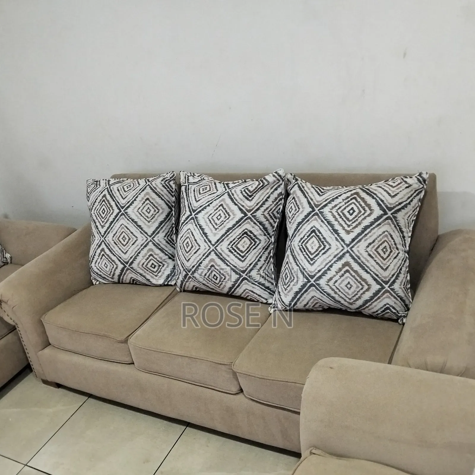 Beautiful Beige 7 Seater Fabric Sofa
