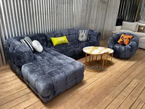 Grey Velvet L Shape Sofa (Bubble Sofa)