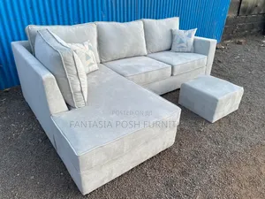 Light Grey L-Shaped Sofa + Ottoman