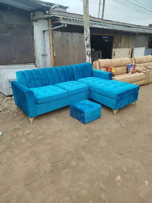 Blue L-Shaped Sofa 6-Seater Sofa