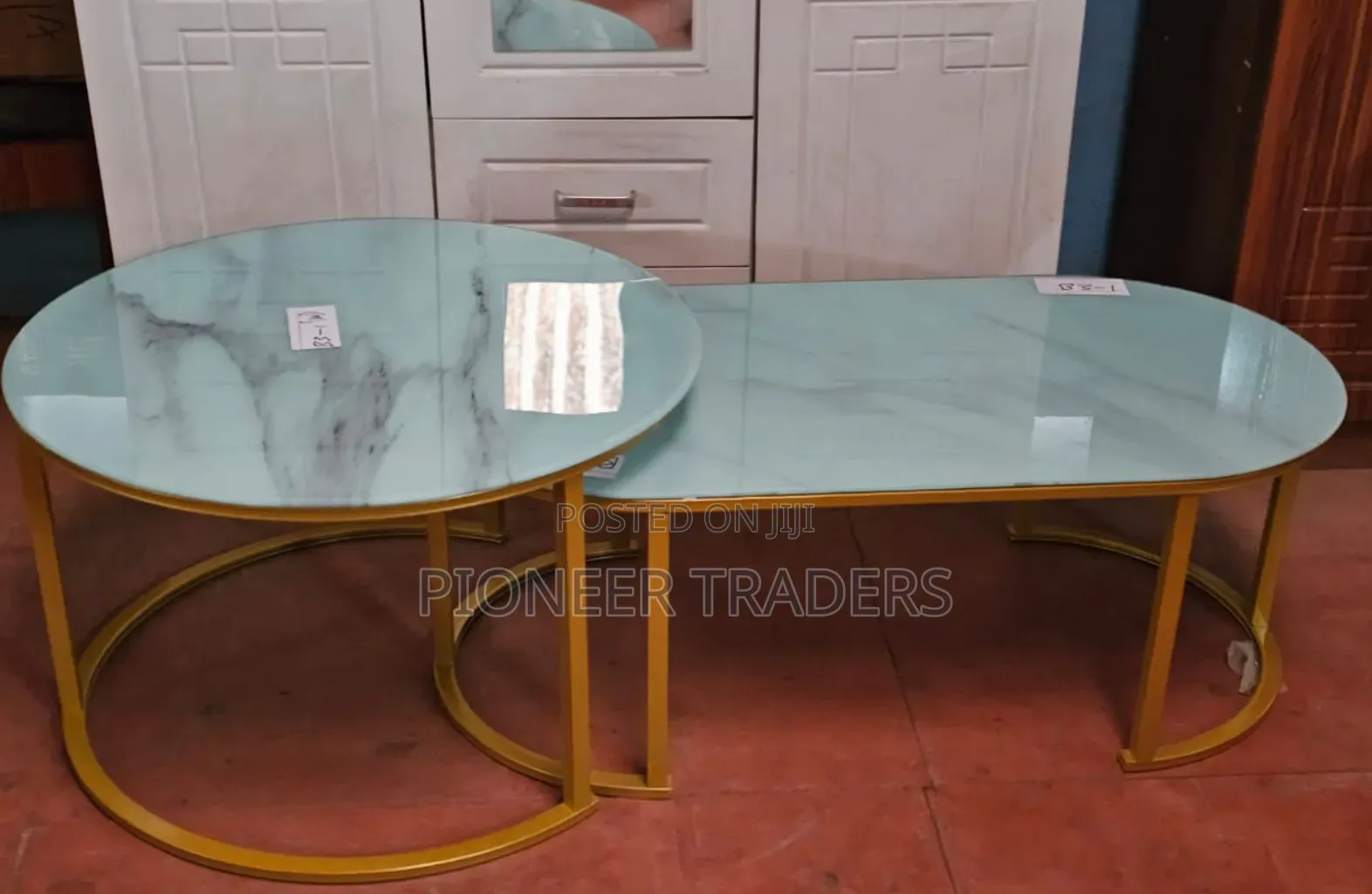 2 in 1 Marble Nesting Coffee Table (Glass Effect) White