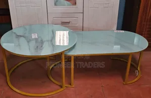 2 in 1 Marble Nesting Coffee Table (Glass Effect) White