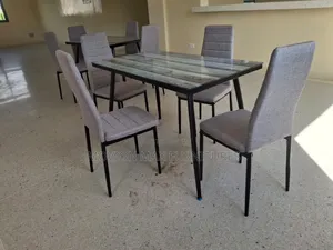 Fabric Chair Dinning Top Glass Table