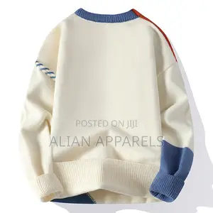 Men's Casual Block Knitted Sweater Long Sleeve Round Neck Pullover