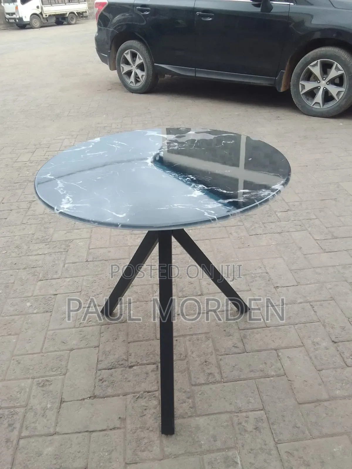 120cm Dining Table in Black Marble