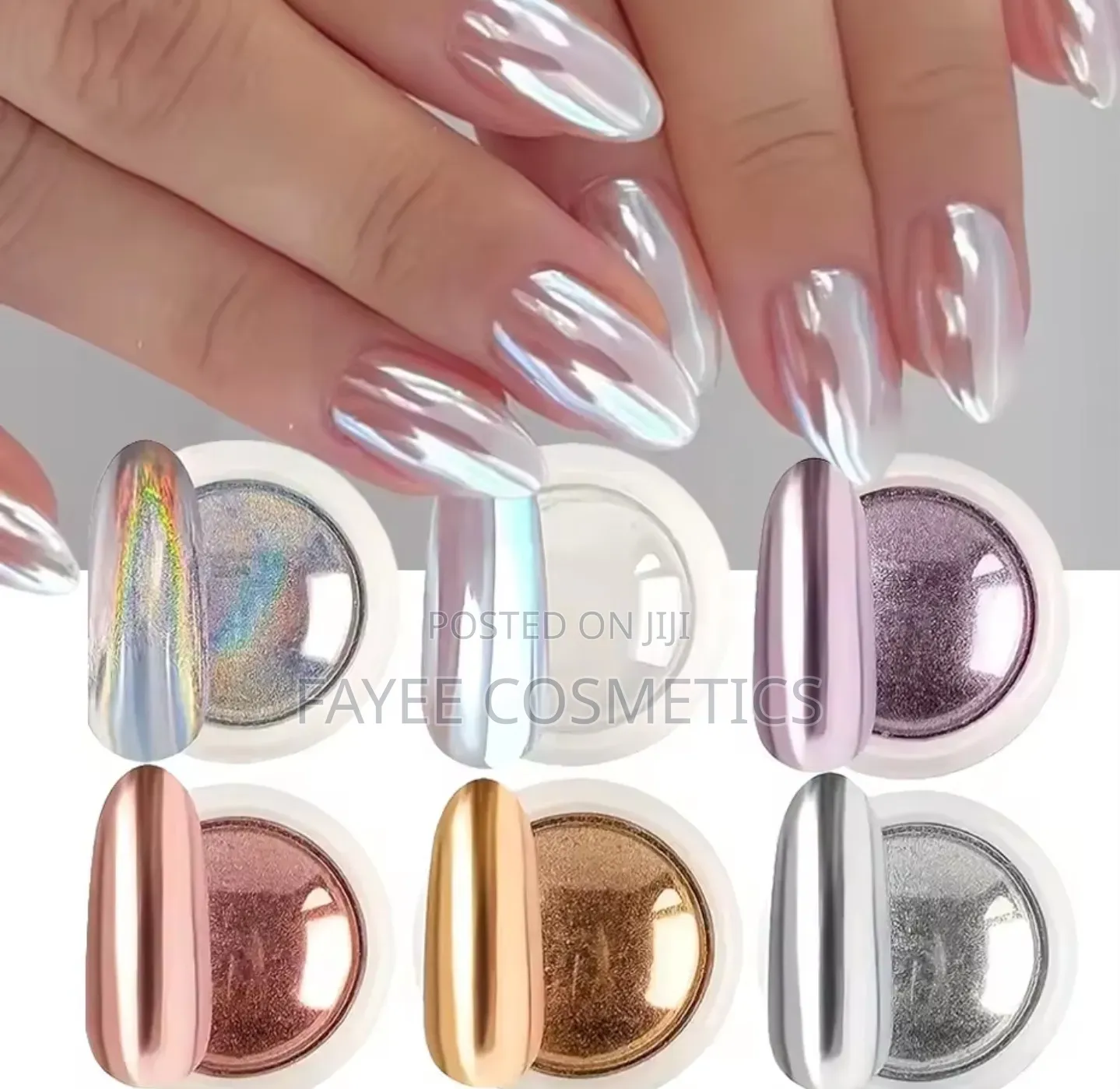 6pcs Chrome Mirror Nail Powder Set – Gold, Silver Holographic