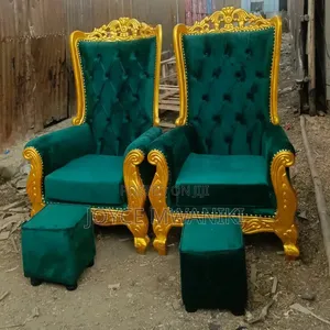 2 Pedicure Seats, 2 Foot Stools, Green and Gold 