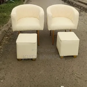 2 Pedicureseats, 2 Footstools, Cream Leather 