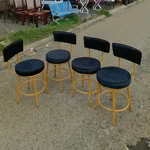 Low Black and Gold Stools With Backrest 