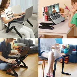Foldable Metallic Laptop Stand With Mouse Pad