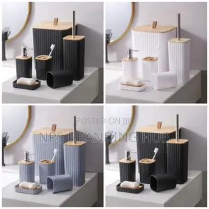 6 in Luxury Bathroom Accessories Set With Bamboo Lid(Cn