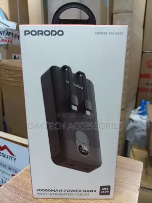 Porodo 20000mah Fast Charging Powerbank With Pd 22.5w Integrated Cable
