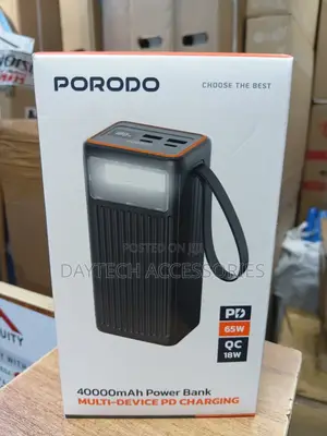 This Is a Porodo 40,000mah Power Bank High-Capacity Portable Charger.